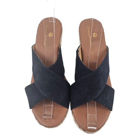 Tommy Bahama Womens Espadrille Wedge Sandals Size 7M Blue Textile Upper Brown - Picture 2 of 8